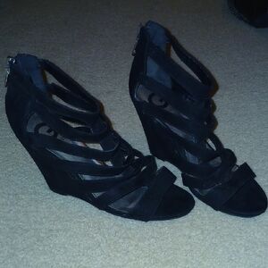 Guess Black Strappy Wedge Sandals